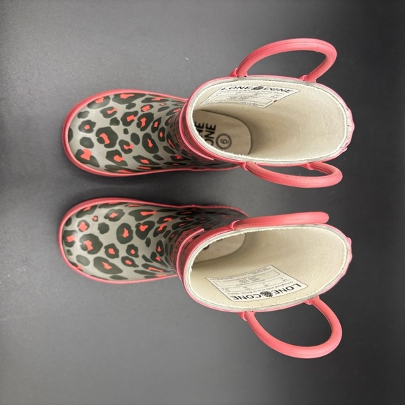 Lone Cone Girls Leopard Shiny Rain Boots Pink Gray Animal Print Pull On Size 6‎ - Picture 4 of 6